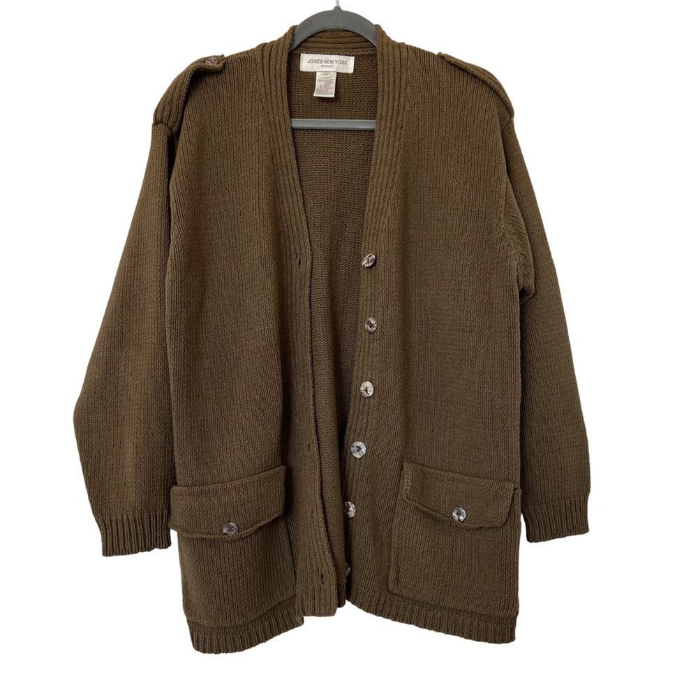 Jones New York Sport Brown Cotton Knit Button Front Cardigan‎ Sweater Women M